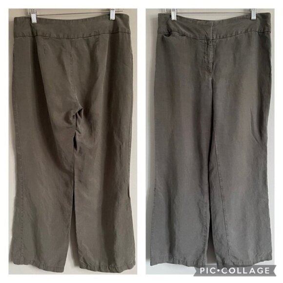 Eileen Fisher Brown Lyocell Linen Blend Straight Leg Trouser w/ Yoke - 10 - Picture 7 of 8